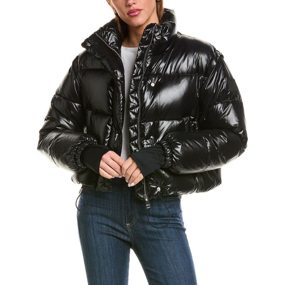 Sam. Womens  Zip-Off Sleeve Cropped Down Puffer Coat, Black